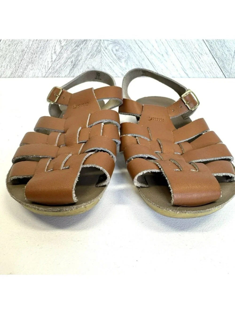 Saltwater Sun-San Sailor Woven Brown Leather Sandals Unisex Big Kids Size 3